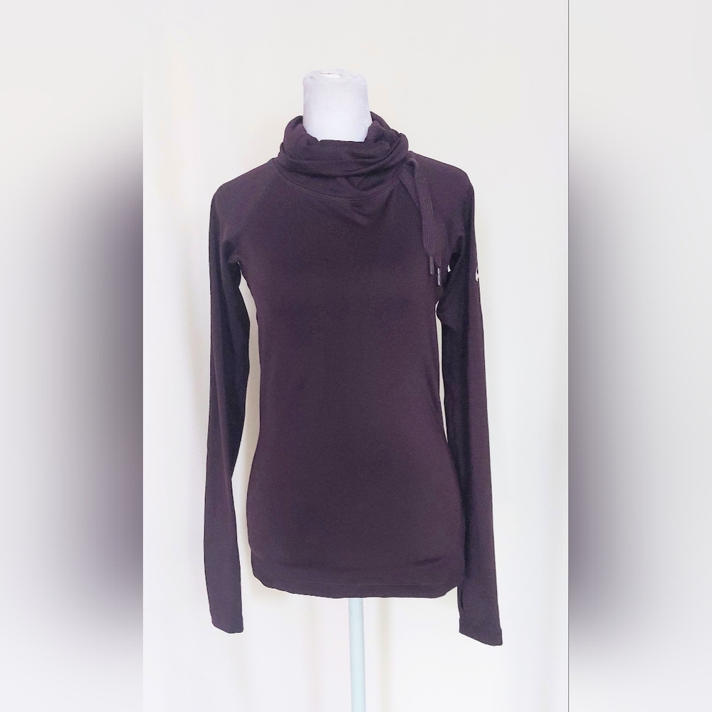 Nike Pro Drifit Athletic Run Base Layer Purple Mock Turtleneck Top Purple Small